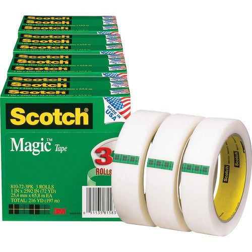 3M  Magic Tape, 3" Core, 1"x2592",12/BD, Transparent