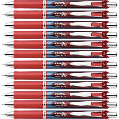 Pentel  Gel Pen,Retractable/Refillable,Needle Tip,0.5mm,12/BX,RD Ink