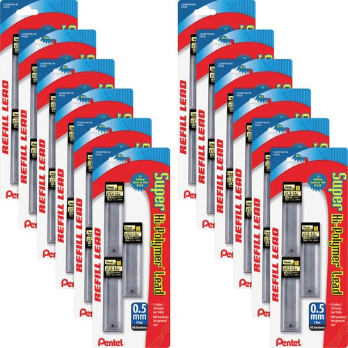 Pentel  Hi-Polymer Lead, 0.5 mm, HB, Fine,30/TB,3TB/PK,12PK/BX, BK