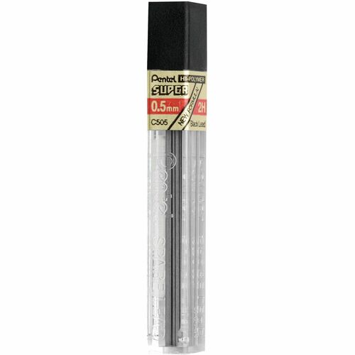 Pentel  Hi-Polymer Lead, 0.5 mm, Fine, 2H, 12/Tube, 12/BX, Black