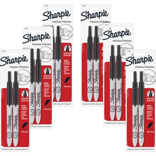 Newell Brands  Sharpie Markers, Retractable, Ultra Fine,2/PK,6PK/BX,BK