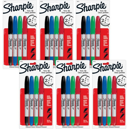 Newell Brands  Permanent Markers,Twin Tip,Fine/Ultra Fine Pt,4/ST,6/BG,AST