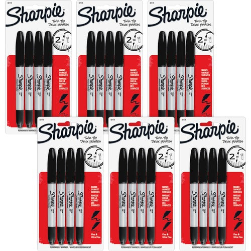 Newell Brands  Permanent Markers,Twin Tip, Fine/Ultra Fine Point,24/BG,BK