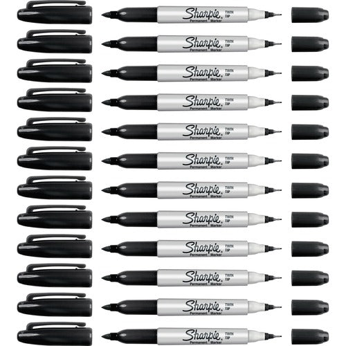 Newell Brands  Permanent Markers,Twin Tip,Fine/Ultra Fine Point,12/BX, BK