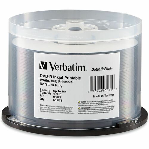 Verbatim  DVD-R, Inkjet/Hub Printable White, 4.7GB, 16X, 50/PK