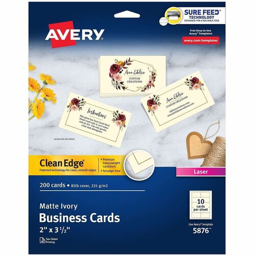 Avery  Printable Business Cards,2-Sides,200/PK,3-1/2"x2",Ivory