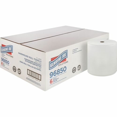 Genuine Joe  Hard Wound Roll Towel, 1-Ply, 7"x850', 390/PL, White-GJO96850PL