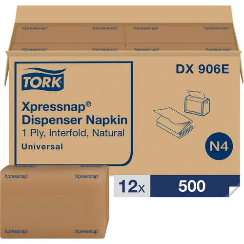TORK  Napkins, 1-Ply, 13"Wx8-1/2"L, 500/PK, 12PK/CT, Nature