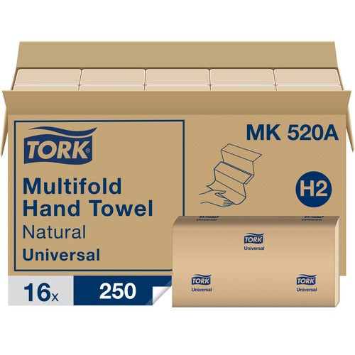 TORK  Hand Towel, 1-Ply, Multifold, 250/PK, 16PK/CT, Nature