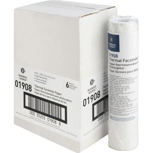 Business Source  Fax Paper, 1/2" Core, "H" Sensitivity, 8-1/2"x98', 6/CT, WE