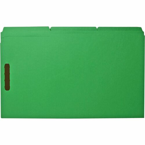 Business Source  Fastener Folders,w/2-Ply Tab,1/3 AST Tab,Lgl,50/BX,Green