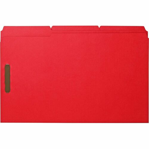 Business Source  Fastener Folders,w/2-Ply Tab,1/3 AST Tab,Lgl,50/BX,Red