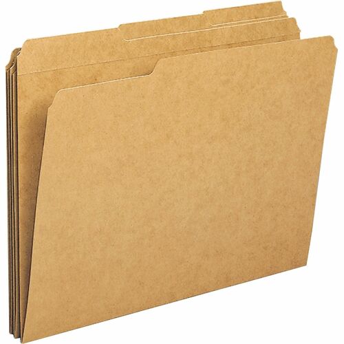 Business Source  File Folders, 11 pt, 1/3 Cut AST Tab, Ltr, 100/BX, Kraft