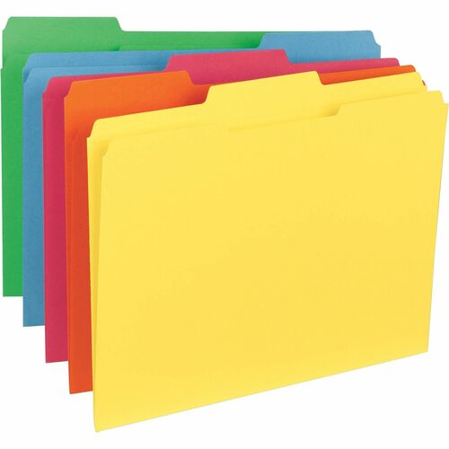 Business Source  File Folders, 11 pt, 2-Ply 1/3-Cut Tab, Ltr, 100/BX, AST