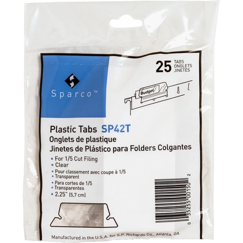 Business Source  Tabs, Plastic, w/Inserts, 1/5 Cut, 2-1/4"W, 25/PK, Clear