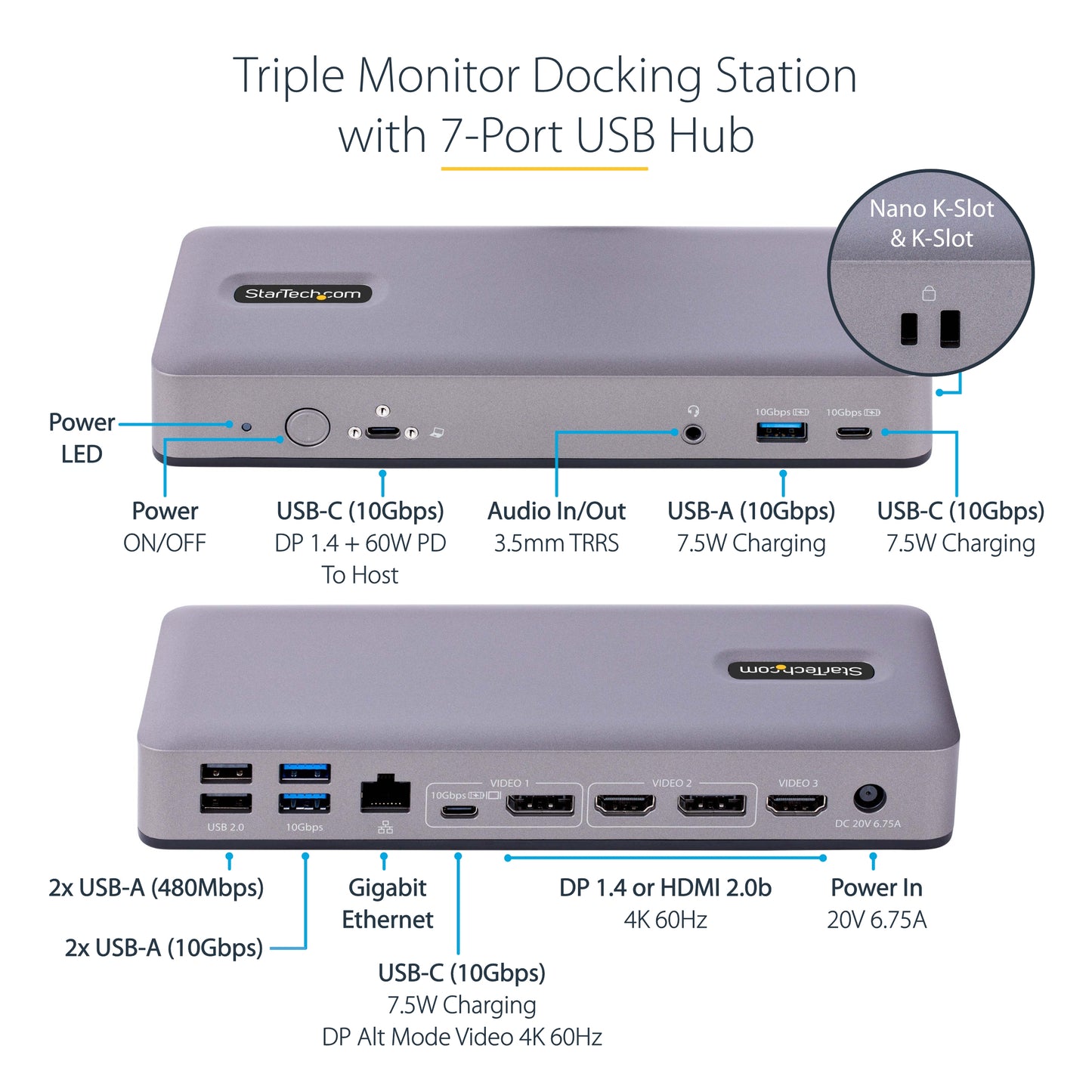 StarTech.com DK31C3MNCR laptop dock/port replicator Wired USB 3.2 Gen 2 (3.1 Gen 2) Type-C Gray