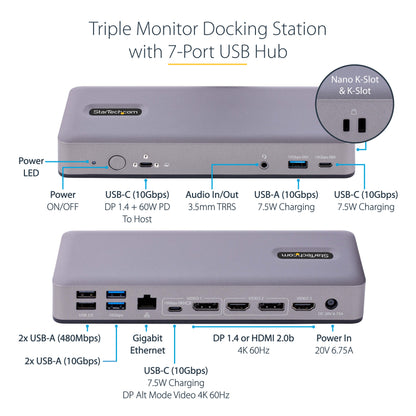 StarTech.com DK31C3MNCR laptop dock/port replicator Wired USB 3.2 Gen 2 (3.1 Gen 2) Type-C Gray
