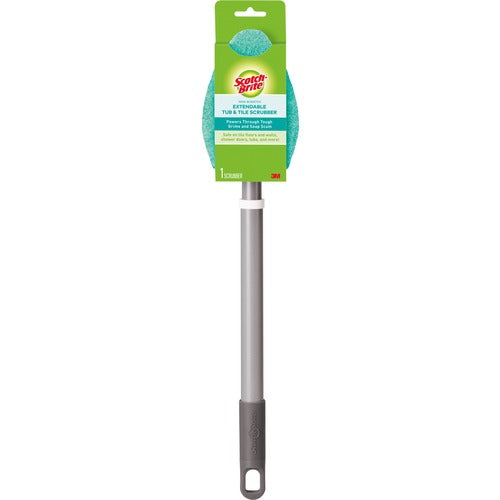 3M  Bath Scrubber, Nonscratch, w/2' Hvy-dty Handle, Blue/Silver