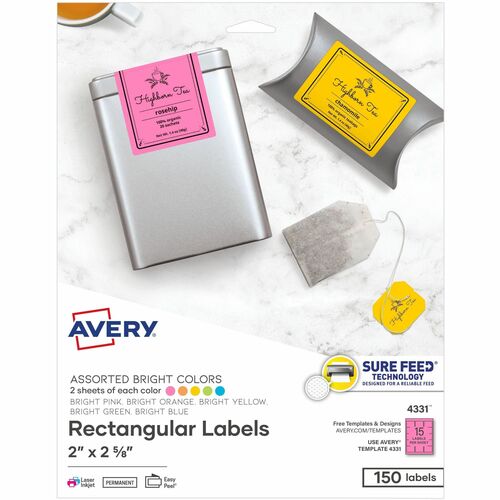 Avery  Labels, Rectangle, Permanent, 2"x2-5/8", 150/PK, AST