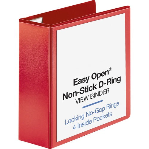 Business Source  View Binder, D-ring, 4" Capacity, 8-1/2"x11", Red