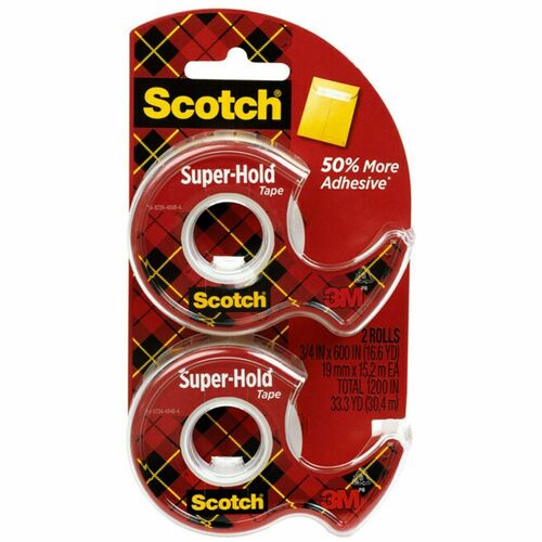 3M  Tape w/Dispenser, Extra Adhesive, 3/4"x600", 2 Rolls/PK, CL