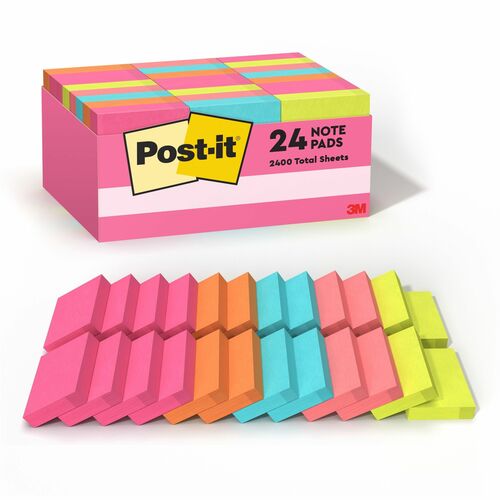 3M  Post-it Notes Value Pack,100 Shts/PD,1-1/2"x2",24 PD/PK,AST