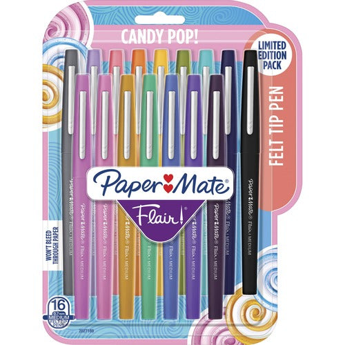 Paper Mate  Pen, Felt Tip, 0.7mm, 5-3/4"Wx9/10"Lx7-3/5"H, 16/PK, AST