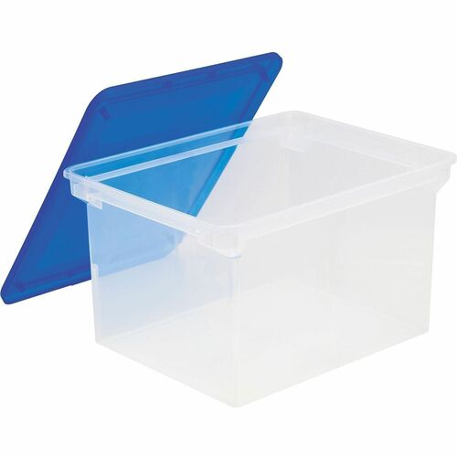 Storex Industries Corporation  File Tote,w/Blue Lid,Letter/Legal,14"x18-1/3"x10-1/2",Clear