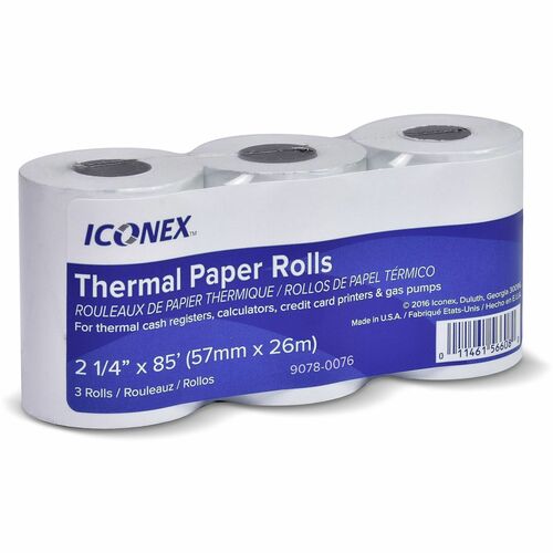 Iconex LLC  Paper Rolls, Thermal, f/POS, 2-1/4"x85', 3/PK, White
