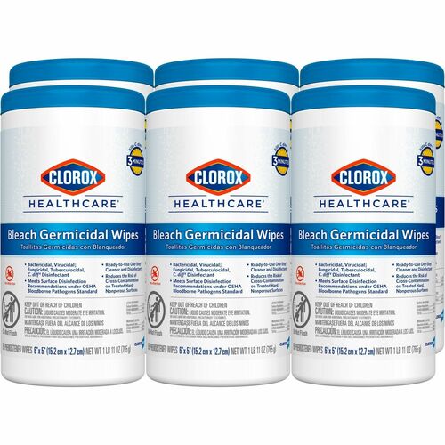 Clorox Company  Germicidal Wipes,w/Bleach, 150 Wipes/Canister, 300/PL, White