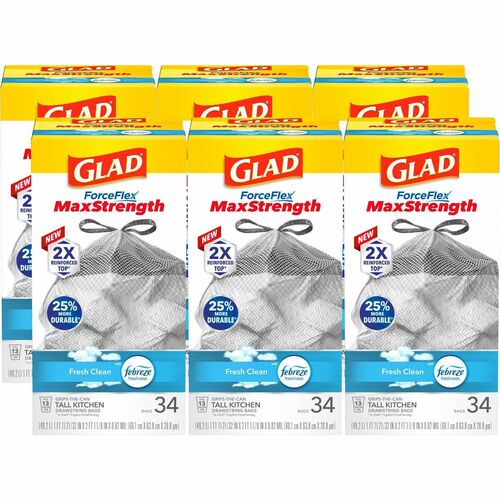 Clorox Company  Trash Bags, Kitchen/Tall, 0.82mil, 13Gal,34/BX,240BX/BD, WE