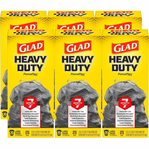 Clorox Company  Trash Bags, Drawstring, 30 Gal, 25 Bags/Box, 6 BX/CT, BK