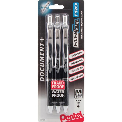 Pentel  Pen, Gel Ink, 0.7mm Medium Point, 3/PK, Black