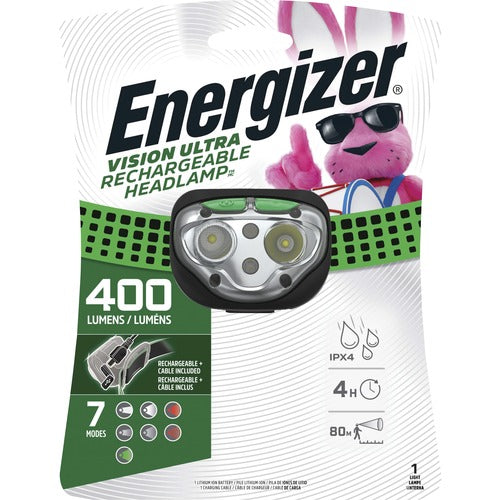 Eveready Battery Co Inc  Headlamp, LED, Rechargeable, 400 Lumens, 80m, Black-EVEENHDFRLP