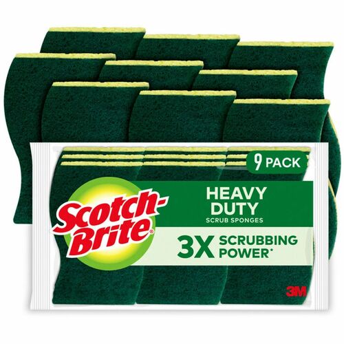 3M  Scrub Sponges, Hvy-Duty, 4-1/2"x2-3/4", 9/PK, YW/GN