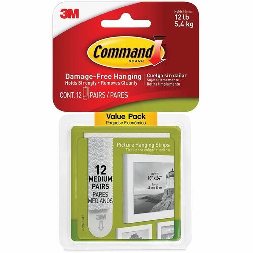 3M  HangingStrips,Picture,Med,12lbCap,0.75"x2.74",12Pairs/PK,WE