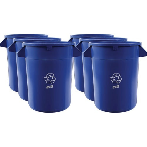 Genuine Joe  Trash Containers, Heavy-duty, 32 Gallon, 6/CT, Blue-GJO60464CT