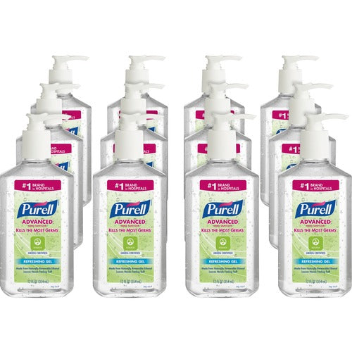 Gojo  Instant Hand Sanitizer, Green Cert, 12 fl.oz, 12/CT, Clear-GOJ369112CT