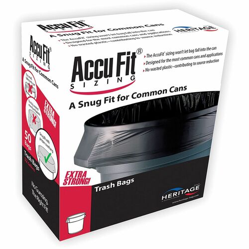 Heritage Bag Company  Can Liner,Accufit,44 Gal,0.9mil,37"x50",50/BX,4/CT,Black-HERH7450TKRC1CT