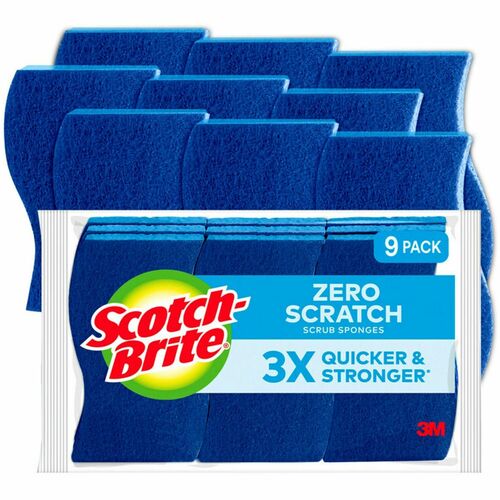 3M  Scrub Sponges, Non-scratch, 4-1/4"x2-3/4"x3/4", 9/PK, Blue
