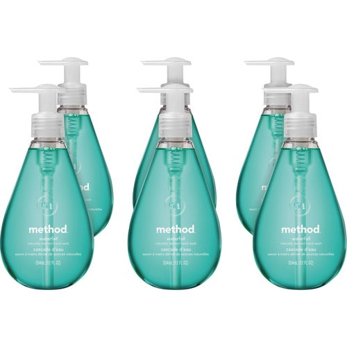 Method Products  Handwash, Gel, Waterfall, 12oz Pump Bottle, 6/CT, Aqua