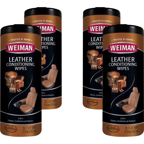 Weiman Products  Cleaning Wipes, f/Leather, 7"x8", 30/Can, 4Can/CT, White