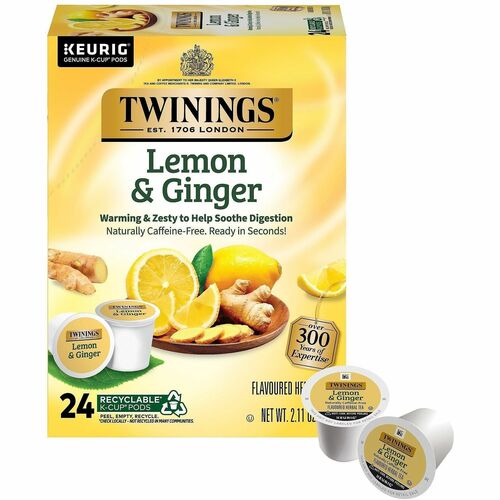 Twinings  Herbal Tea, Lemon and Ginger, K-Cup, 60 g, 24/BX, Multi