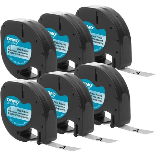 Dymo  Label Tape, Plastic, Black Print, 1/2"x13', 6/BX, CL-DYM2050824