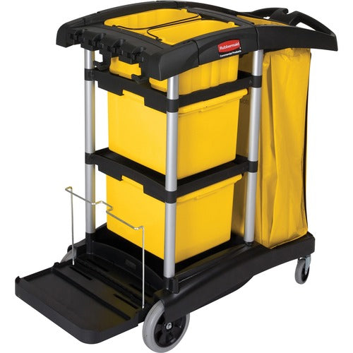 Rubbermaid Commercial Products  Janitor Cart, w/30 Qrt Bins, 48-1/4"x22"x44, Yellow/Black