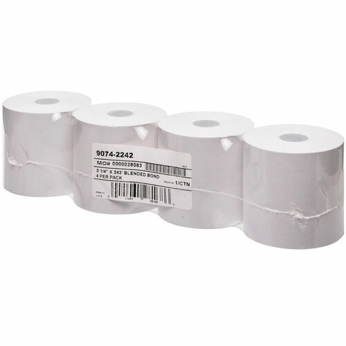 Iconex LLC  Paper Roll, Bond, f/POS, 1-Ply, 3.23"x243', 4/PK, White
