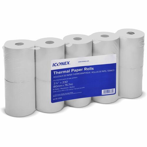 Iconex LLC  Paper Rolls, Thermal, f/POS, 3-1/8"x230', 10/PK, White