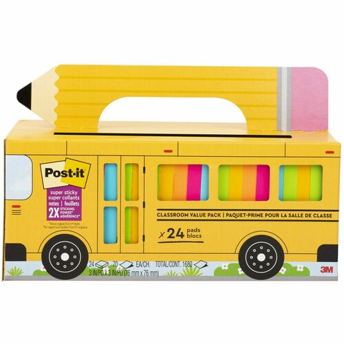 3M  Post-it Notes,Super Sticky,Classroom Pack,24 Pads/PK,YW Bus