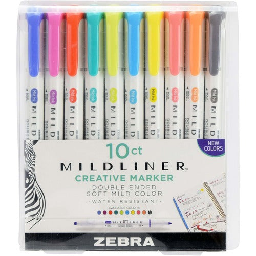 Zebra  Marker, Double-Ended, Water-Resistant, 10/PK, Assorted