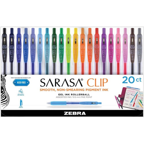 Zebra  Gel Pen, 0.5mm Point, Acid-Free, Non-Smearing, 20/PK, AST